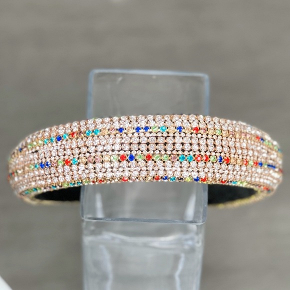 Multicolor Hand Made Individual Set Crystal Soft Padded Headband Hair Accessory - Picture 7 of 9